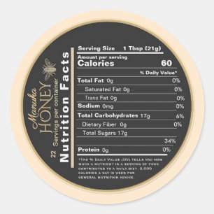 Sticker Rond Manuka Miel Mini valeur nutritive avec abeille Vin