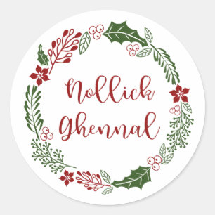 Sticker Rond Manx Joyeuse couronne de Noël, Nollick Ghannuel