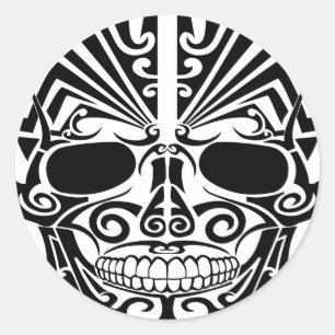 Sticker Rond Maori Tattoo Masque Crâne