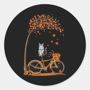 Sticker Rond Maple Cat Bike Leaf Automne Bonjour Automne Amusan