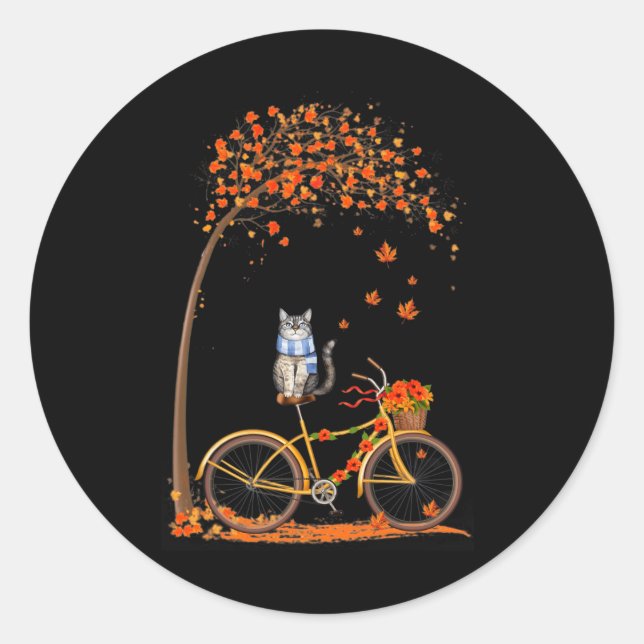 Sticker Rond Maple Cat Bike Leaf Automne Bonjour Automne Amusan (Devant)