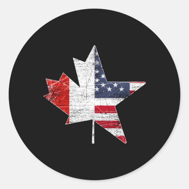 Sticker Rond Maple Leaf États-Unis drapeau américain Canada (Devant)