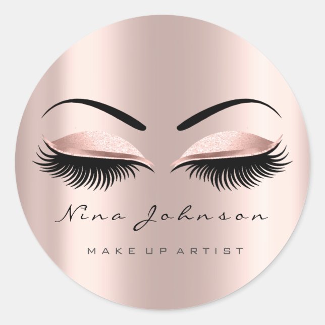 Sticker Rond Maquillage Artiste Beauté Rose Gold Oeil Lashes No (Devant)