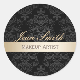 Sticker Rond Maquillage Artiste Gold Strié Élégant Damask Salon