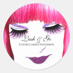 Sticker Rond Maquillage Artiste Lash Extension Lèvres roses Ban