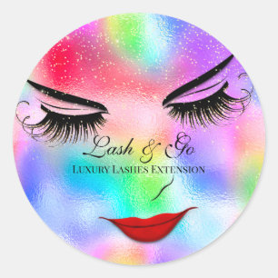 Sticker Rond Maquillage Artiste Lash Extension Lièvres Violet H