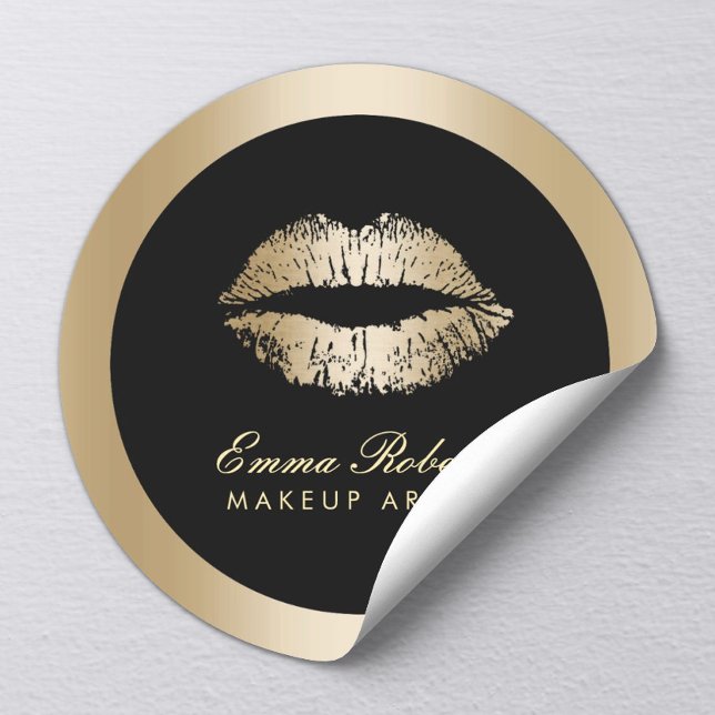 Sticker Rond Maquillage Artiste Lièvres Or Moderne Salon Noir & (Créateur téléchargé)