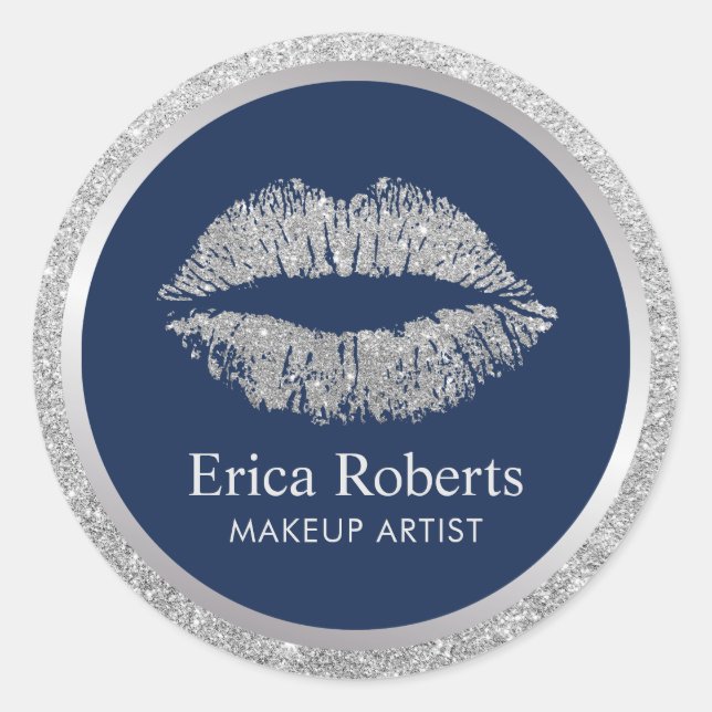 Sticker Rond Maquillage Artiste Parties scintillant Argent Lèvr (Devant)