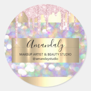 Sticker Rond Maquillage Artiste Parties scintillant Or encadré 