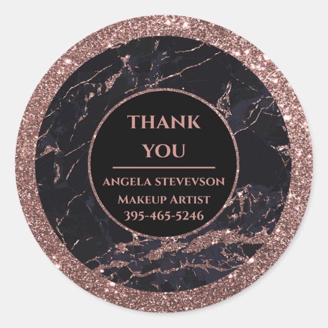 Sticker Rond Maquillage Artiste Rose Marbre d'or (Devant)