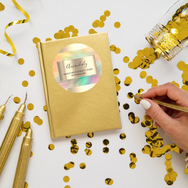 Sticker Rond Maquillage Beauté Shop Frame Gold Favor Peint (Makeup Beauty Shop Frame Gold Favor Painted Classic Round Sticker)