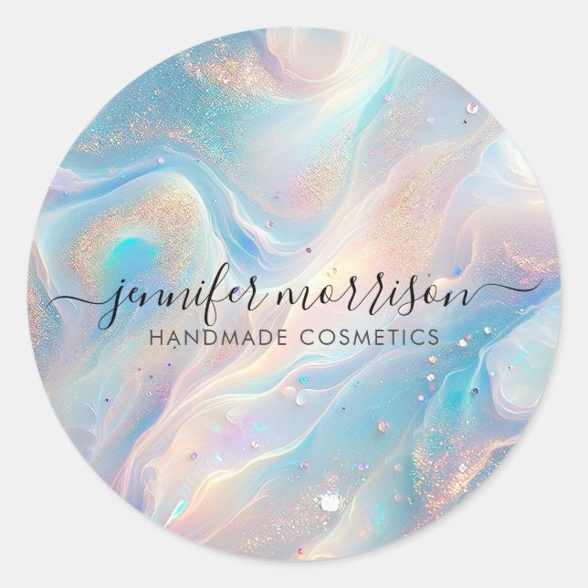 Sticker Rond Maquillage de Parties scintillant d'or opal bleu,  (Devant)