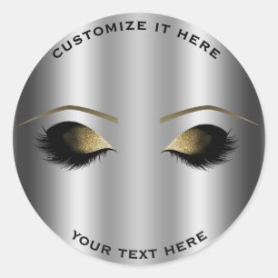 Sticker Rond Maquillage doré argenté brillant Cils personnalisé