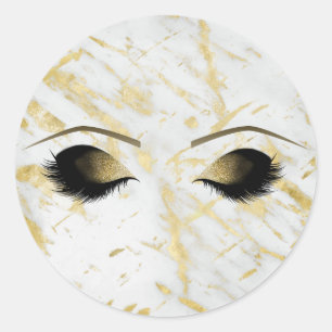 Sticker Rond Maquillage Faux Cils Beauté Marbre Blanc Or Soirée