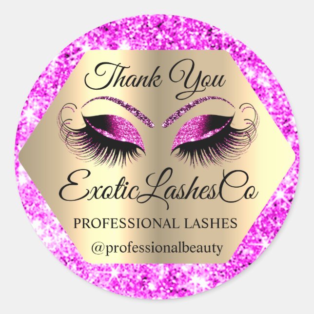 Sticker Rond Maquillage Merci Lash Artiste Or Oeil rose chaud (Devant)