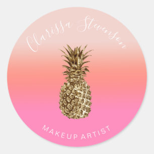 Sticker Rond Maquillage rose d'ananas à la chick