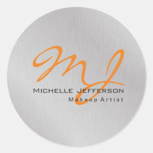 Sticker Rond Maquilleuse à la mode Monogramme gris argenté oran