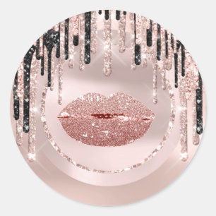 Sticker Rond Maquilleuse baiser aux lèvres Drips Rose Glam Wow