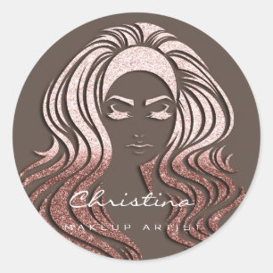 Sticker Rond Maquilleuse lèvres Kiss Salon de coiffure Cils Ros