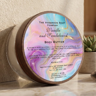 Sticker Rond Marbled Holographic and Gold Cosmetics Jar Label