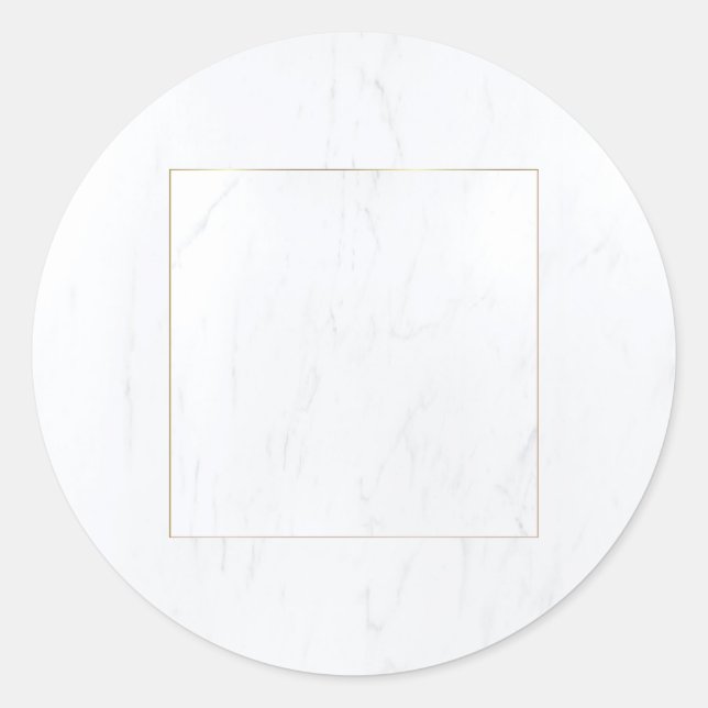 Sticker Rond Marbre Blanc Cadre Doré Moderne Élégant Uni (Devant)