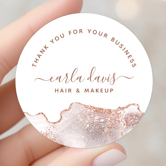 Sticker Rond Marbre blanc Chic Agate Rose Gold Parties scintill (Créateur téléchargé)