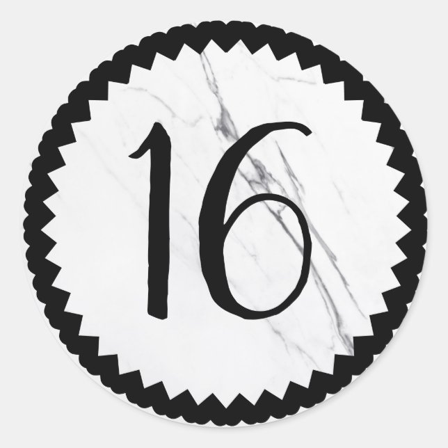 Sticker Rond Marbre blanc de fête du 16e anniversaire (Devant)