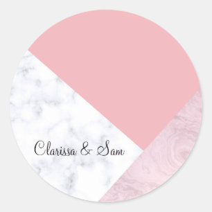 Sticker Rond Marbre blanc de rose en pastel de poussin élégant