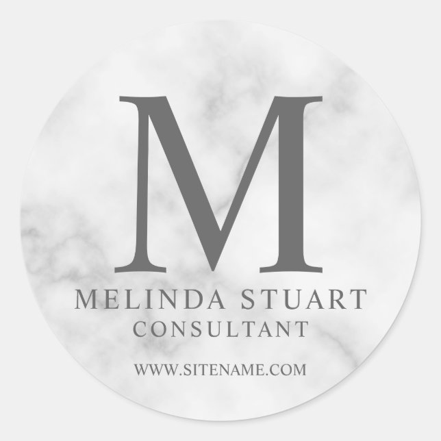 Sticker Rond Marbre blanc Élégant Monogramme Business Classic R (Devant)