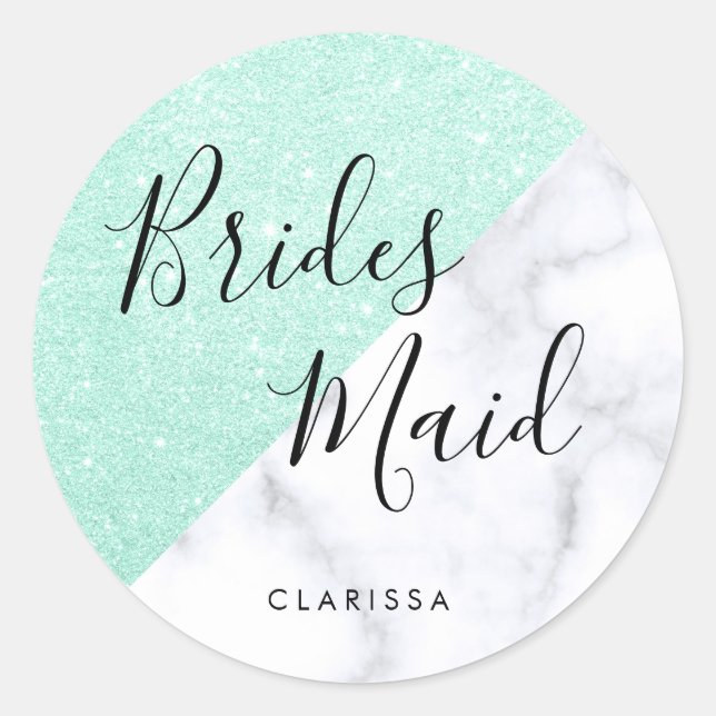 Sticker Rond Marbre blanc et menthe verte parties scintillant b (Devant)