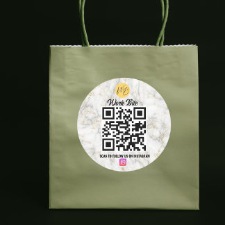 Sticker Rond Marbre blanc Moderne Entreprise Instagram Qr Code
