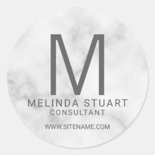 Sticker Rond Marbre blanc Moderne Monogramme Business Classic R