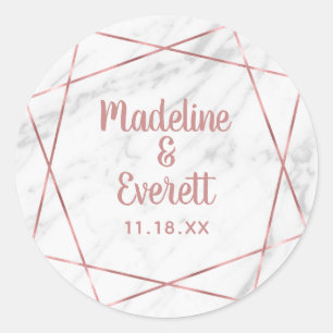 Sticker Rond Marbre blanc Rose Gold Triangle Monogramme Mariage