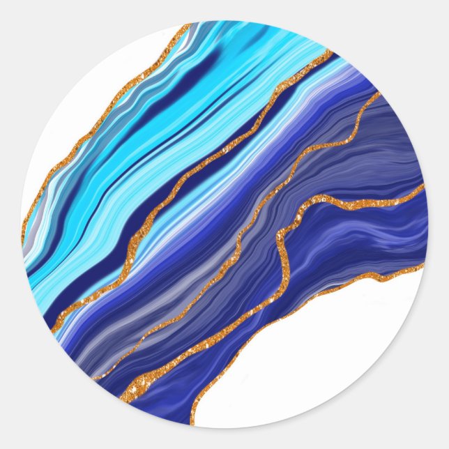 Sticker Rond Marbre bleu et or (Devant)