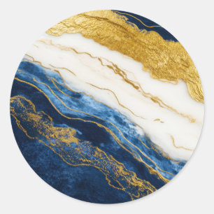 Sticker Rond Marbre bleu marine de luxe et feuille d'or
