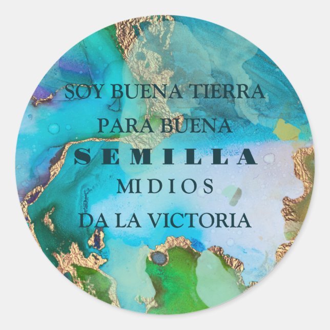 Sticker Rond Marbre bleu violet or Texte espagnol (Devant)