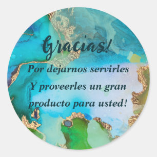 Sticker Rond Marbre bleu violet or Texte Merci espagnol