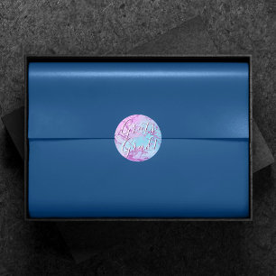 Sticker Rond Marbre Chic   Glamour Étincelant Bleu Violet Remis