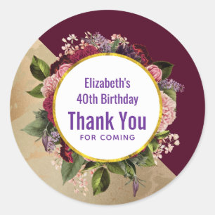 Sticker Rond Marbre d'or et fleurs de Bourgogne