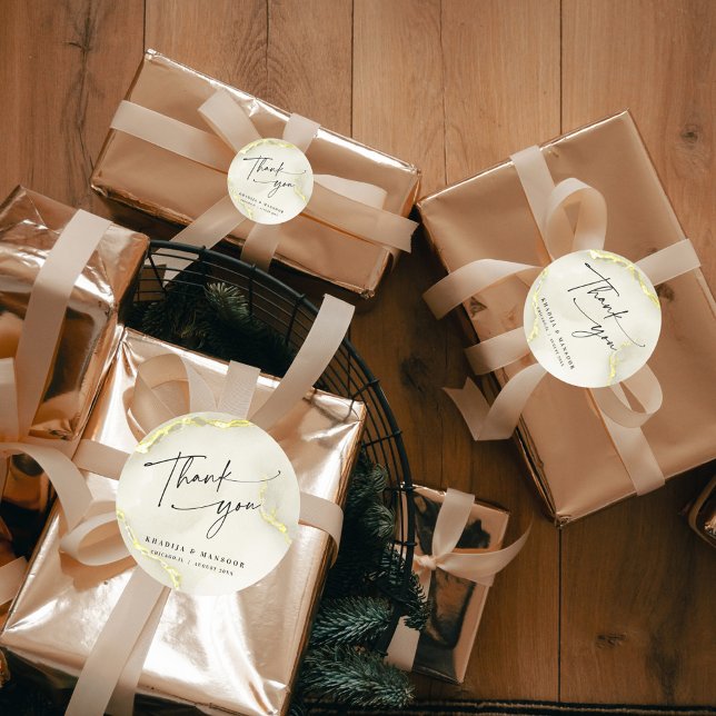 Sticker Rond Marbre d'or Mariage Texture Merci Favor (Créateur téléchargé)