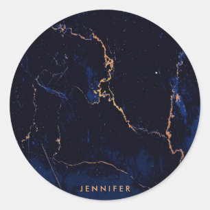 Sticker Rond Marbre doré bleu marine
