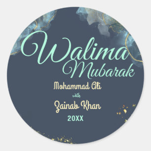 Sticker Rond Marbre Dusty Bleu Walima Mariage islamique