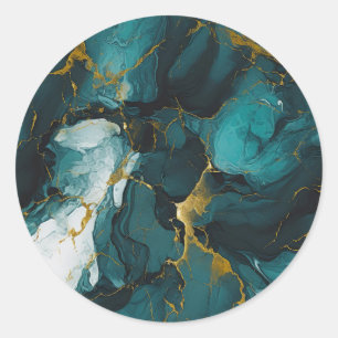 Sticker Rond Marbre émeraude aux veines dorées