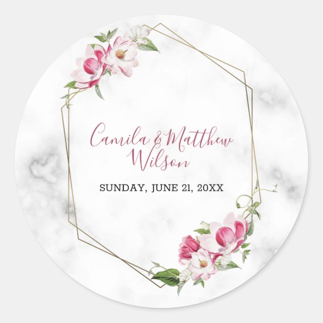 Sticker Rond Marbre Et Fleurs (Devant)