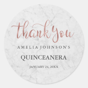 Sticker Rond Marbre Faux Rose Gold Merci Quinceanera