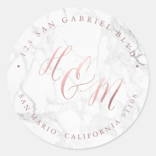 Sticker Rond Marbre Faux Rose or Calligraphie Ampersand