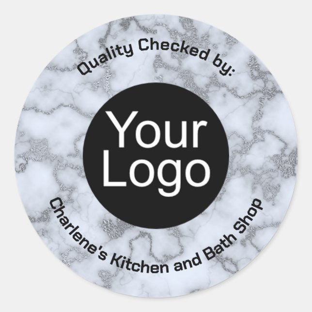 Sticker Rond Marbre gris argent Faux (Devant)