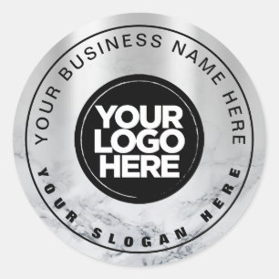 Sticker Rond Marbre gris argenté logo commercial personnalisé