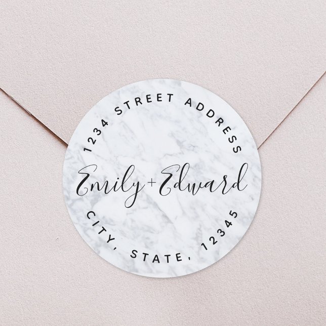 Sticker Rond Marbre moderne Couple Names Mariage Adresse (Créateur téléchargé)