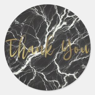 Sticker Rond Marbre Noir & Blanc Chic Remerciements Glamour Or